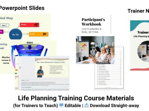 Life Planning and Goal Setting training course materials including editable PowerPoint slides, trainer notes and participant workbook