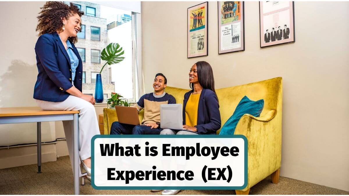 Employees discussing employee experience (EX) in the workplace