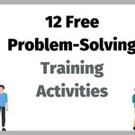 12 free problem-solving training activities for employees, featuring illustrations of teamwork, puzzle-solving and collaborative workplace exercises.