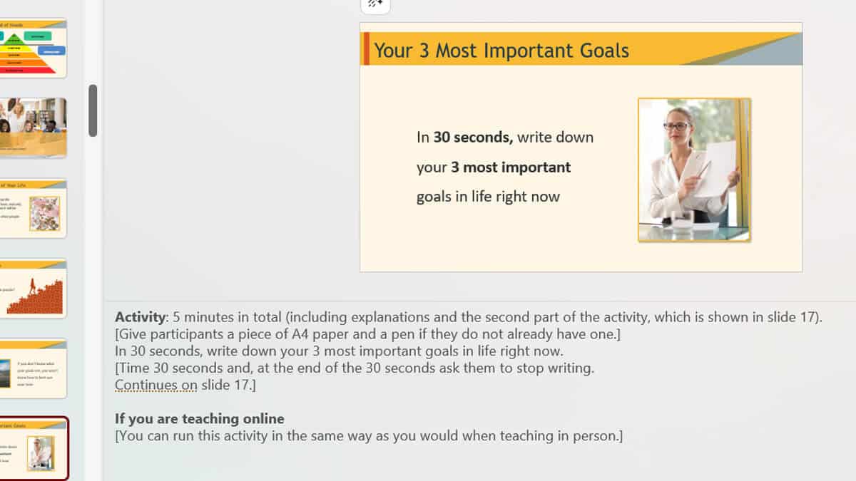 Tome Management trainer slide with trainer notes example